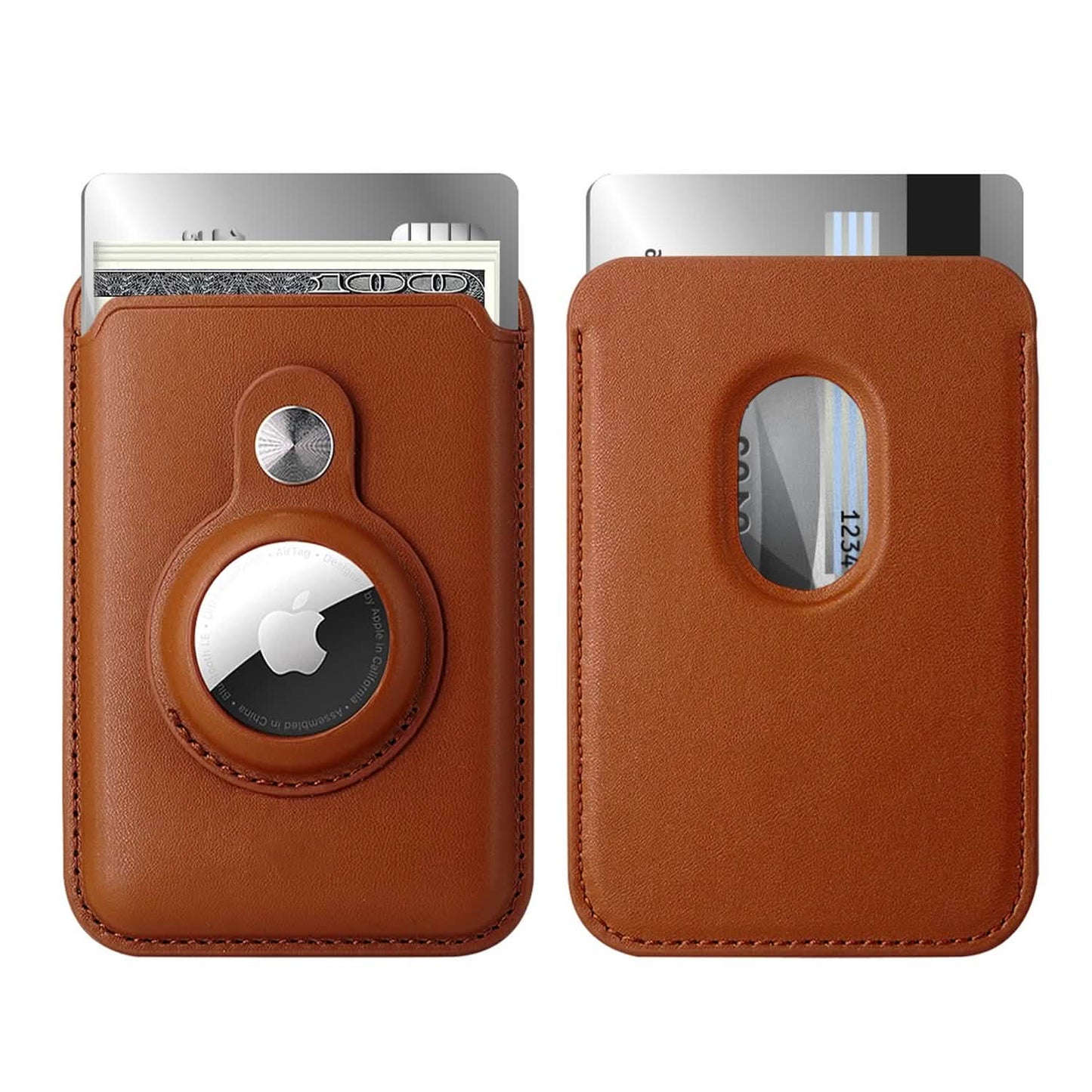 RFID Blocking Snap-On MagSafe Magnetic Card Wallet Holder Organizer With Built-In AirTag Pocket
