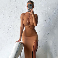 Summer Dress For Women Sexy Cutout Lace-up High Slit Maxi Long Dresses