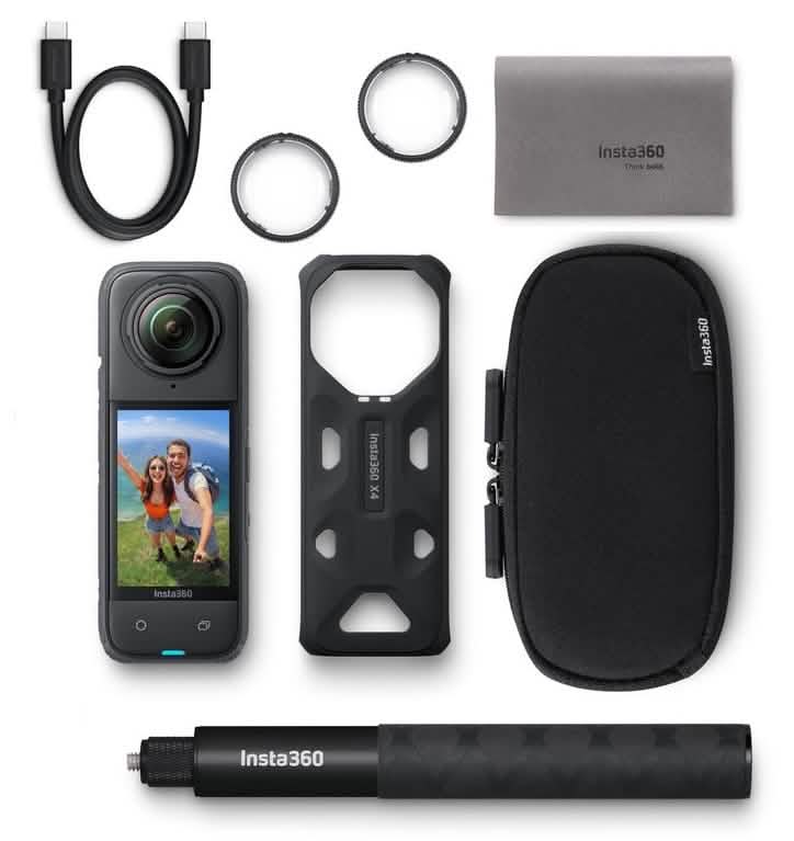 Insta360 X4 - Standard Bundle with Invisible Selfie Stick, 8K Waterproof 360 Action Camera, 4K Wide-Angle Video, Soft Pouch - Open Box