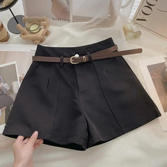 Vintage-Inspired Solid High-Waist A-Line Shorts