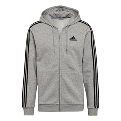 adidas Men's Standard Essentials 3-Stripes Fleece Full-Zip Hooded Track Top - Grey