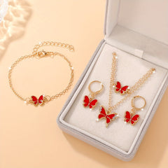 Temu's Best-Selling Double-Layer Stacked Oil-Dropping Butterfly Necklace, Fashionable And Simple Bracelet And Earrings Set Jewelry For Women