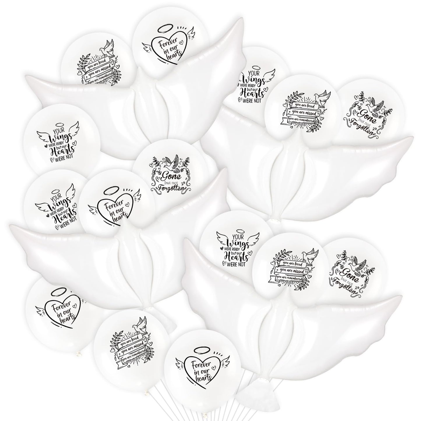 24pcs White Funeral Memorial Balloons with 4pcs White Dove Balloon Remembrance to Release in Sky for Happy Heavenly Birthday Anniversary Death In Memory of Life Funeral Party Supplies Decorations