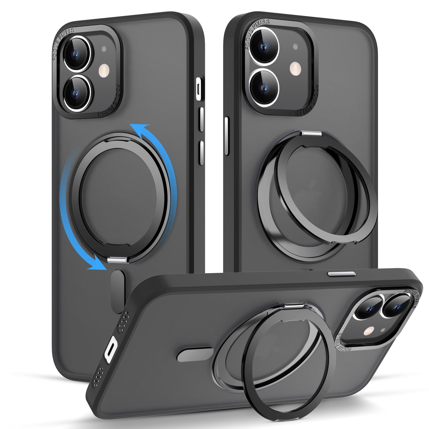 for iPhone 11 Case with 360° Rotatable Magnetic Ring Stand [Compatible with Mag-Safe] [Military-Grade Protection]Scratch-Resistant Clear Magnetic Phone Case for iPhone 11 Phone Case 6.1" Black