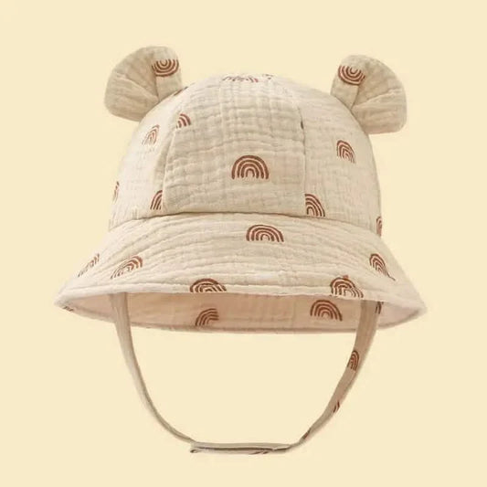 Baby Summer Beach Adjustable Bucket Cute Cotton Hat with Ears