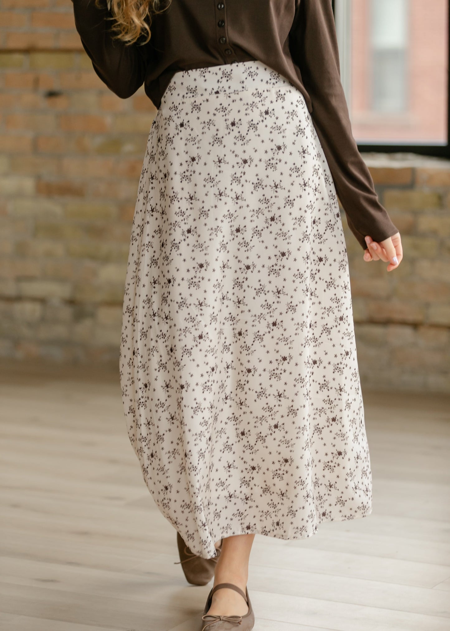 Braylyn Brown Floral Midi Skirt - FINAL SALE