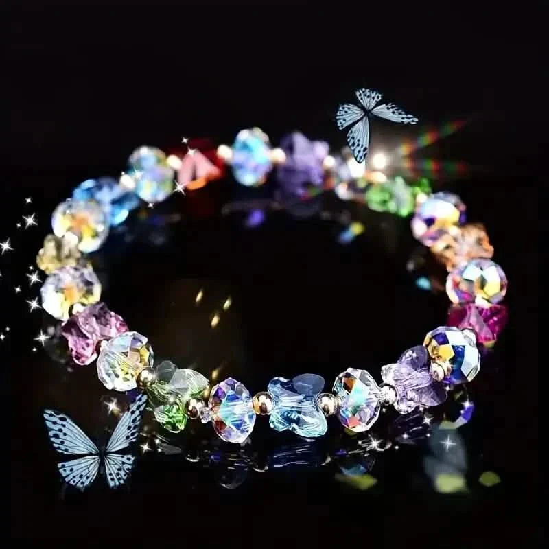 Butterfly-Shaped Artificial Crystal Beaded Charm Bracelet