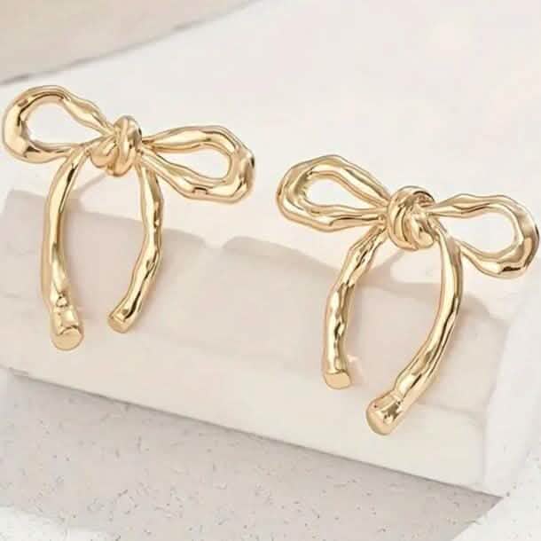 Chic Bowknot Ribbon Stud Earrings for Women