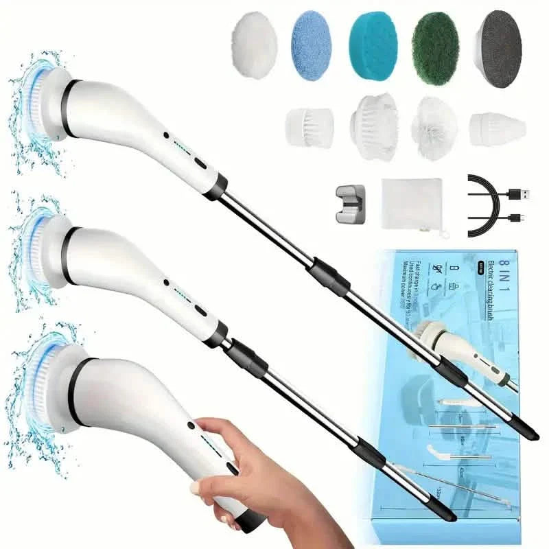 Cordless Power Spinning Cleaner Brush - 8 Replaceable Brush Heads