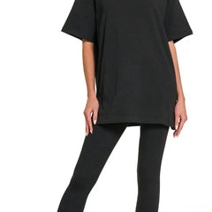 Cotton Round-Neck Top & Legging Set