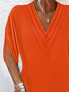 Full Size V-Neck Slit Sleeve Mini Dress Plus Size