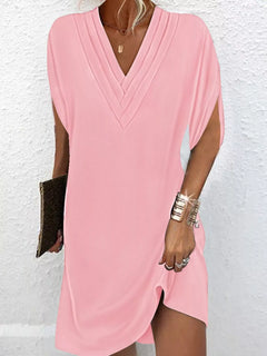 Full Size V-Neck Slit Sleeve Mini Dress Plus Size