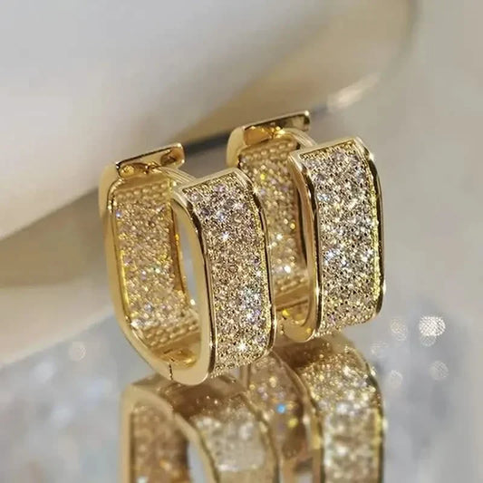 Dainty Paved CZ Hoop Earrings 18k Gold Plated Ear Jewelry