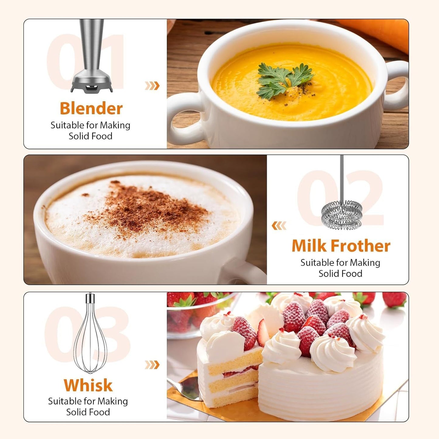 KOIOS Immersion Blender, 1000W Anti-scratch 3-in-1 Hand Blender, Upgraded 12 Speed Stainless Steel Blade Stick Blender with Turbo Mode, Whisk and Milk Frother, B PA-F ree