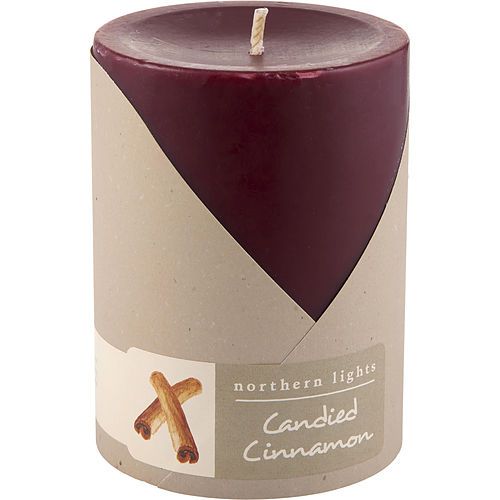 CANDIED CINNAMON by Northern Lights ONE 3x4 inch PILLAR CANDLE. BURNS APPROX. 80 HRS.