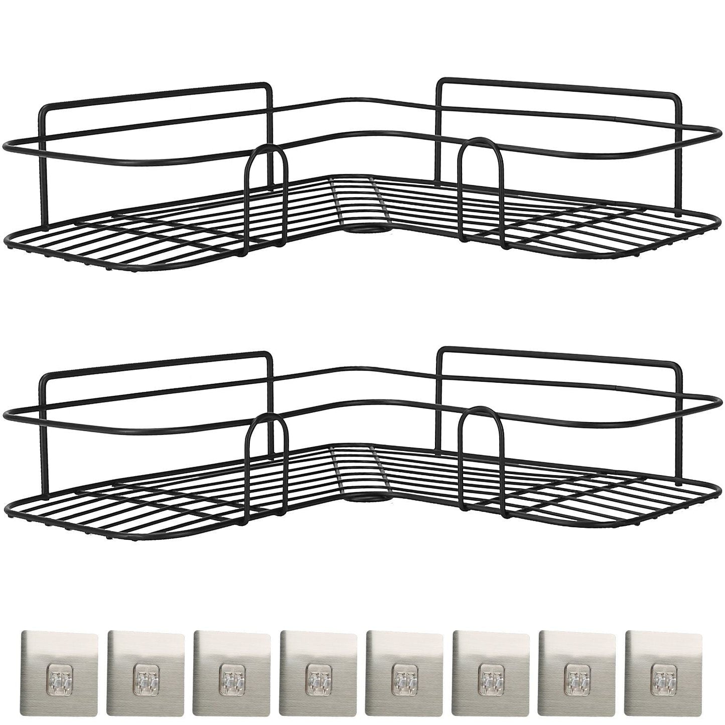 2Pcs Corner Shower Caddy Shelves Wall Mounted Basket Rack Bathroom Shampoo Holder Storage Organizer