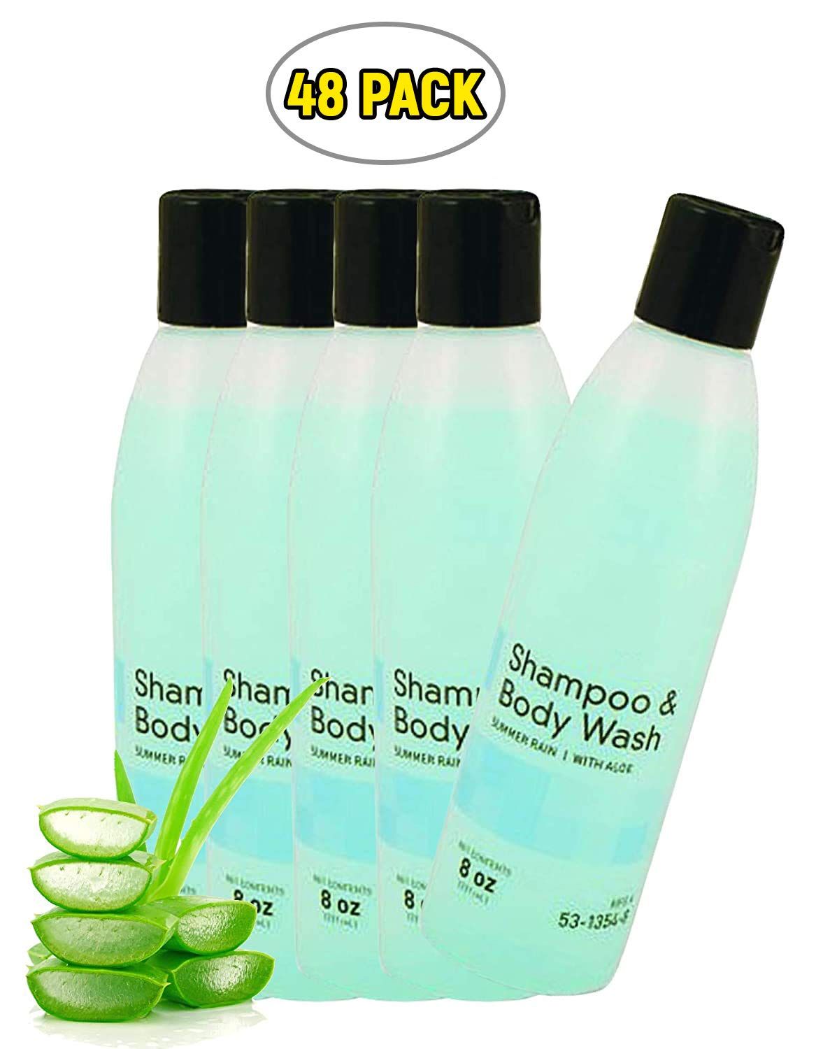 Skin and Hair Cleanser 8 oz. Case of 48 Shampoo & Body Wash with Lanolin, Aloe Vera and collagen. Skin care solution for showers or baths. Natural conditioners & Pleasant Summer Rain Scent.