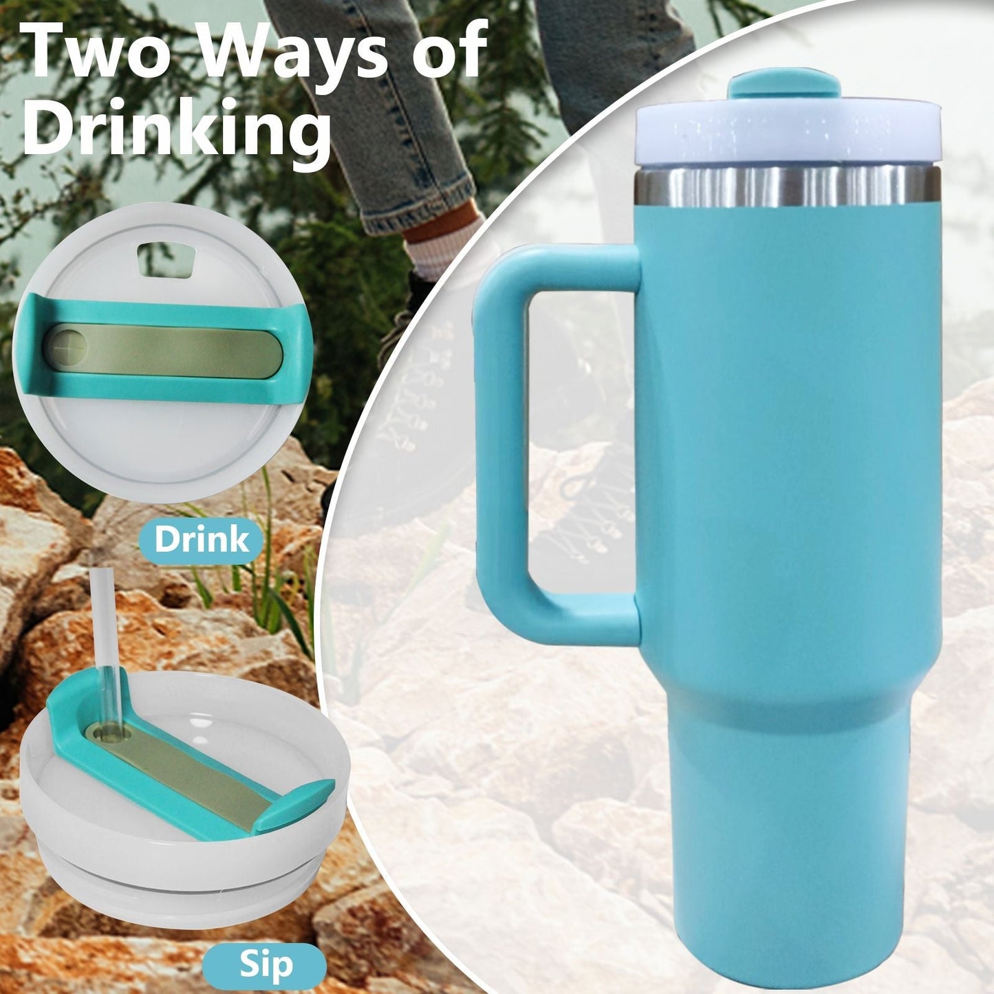 40oz V2 large capacity tumbler,  With Handle And Straw Lid, Insulated Reusable Stainless Steel Water Bottles Travel Mug Coffee Cup car cup water cup For Men Women Outdoor Camping Driving, gift