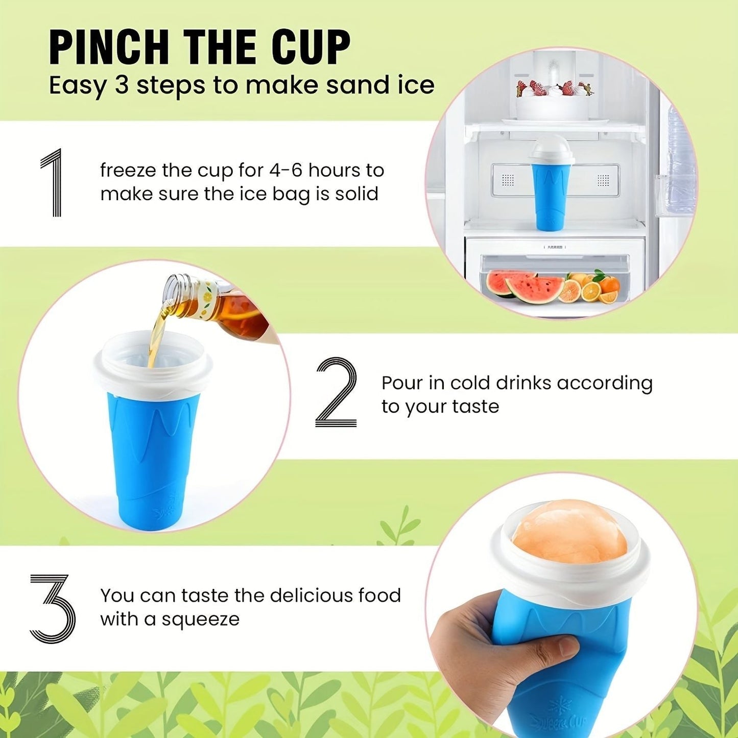 400ml Summer Homemade Squeezable Juice Water Bottle, Quick-Frozen Ice Cream Slushy Maker Smoothie Cup