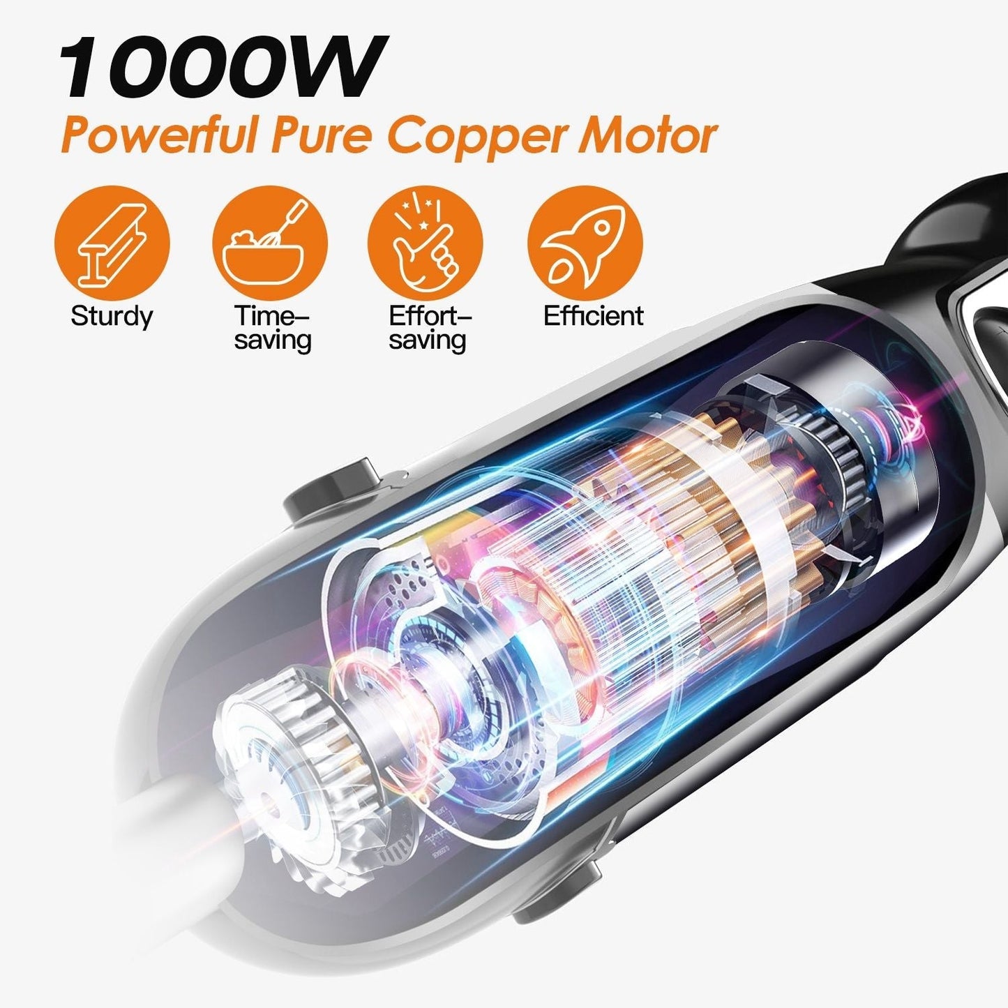 1000W 5 In 1 Immersion Hand Blender Stainless Steel Hand Mixer with 12 Speeds Turbo Mode Food Processor with 20Oz Beaker 17Oz Chopper Whisk Milk Frother