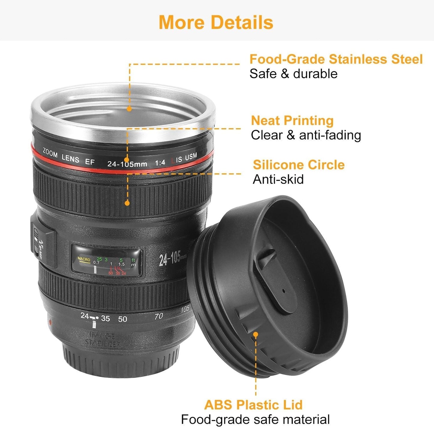 Camera Lens Coffee Mug Cup 13.6oz F ood-G rade Stainless Steel Travel Photography Insulated Mug for All Ages