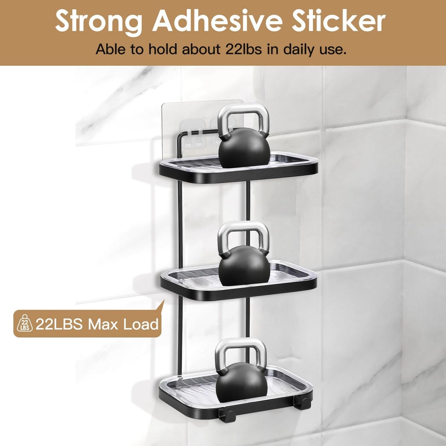 Soap Dish Soap Bar Holder Square Soap Rack Wall Mounted S Bar Shower Bathroom Self with 2 Hooks