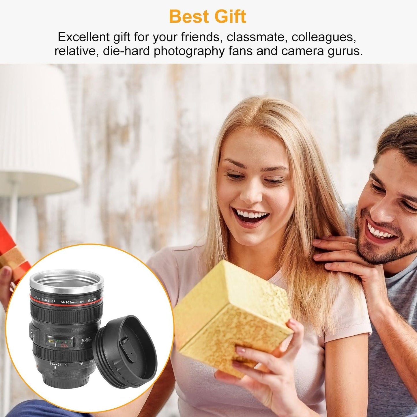 Camera Lens Coffee Mug Cup 13.6oz F ood-G rade Stainless Steel Travel Photography Insulated Mug for All Ages