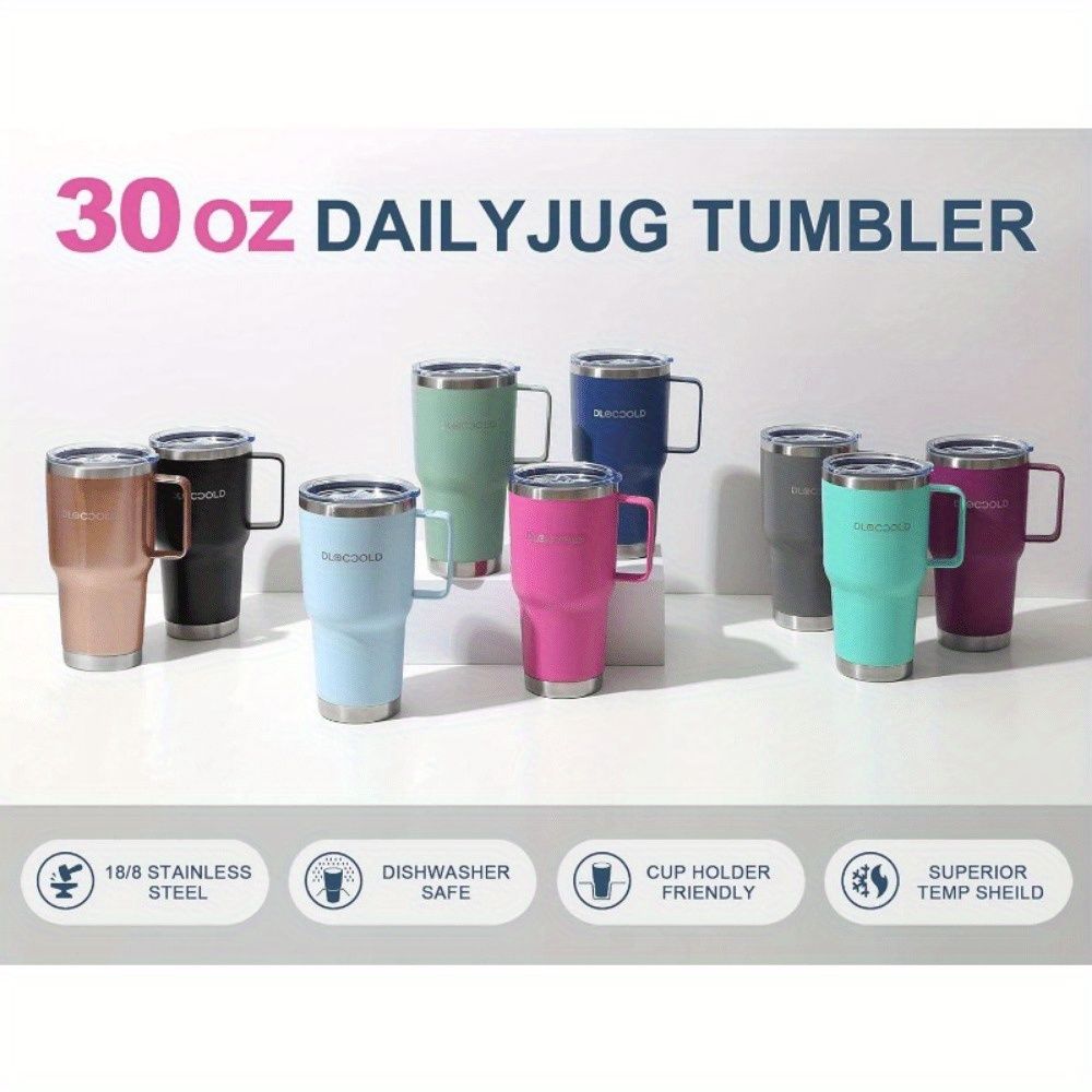 30 oz Tumbler with Handle, Stainless Steel Insulated Travel Coffee Mug with Lid and Straw, Thermal Coffee Cup for Hot&Cold Drinks, Spill Proof, Cup Holder Friendly, Dishwasher Safe, B PA F ree