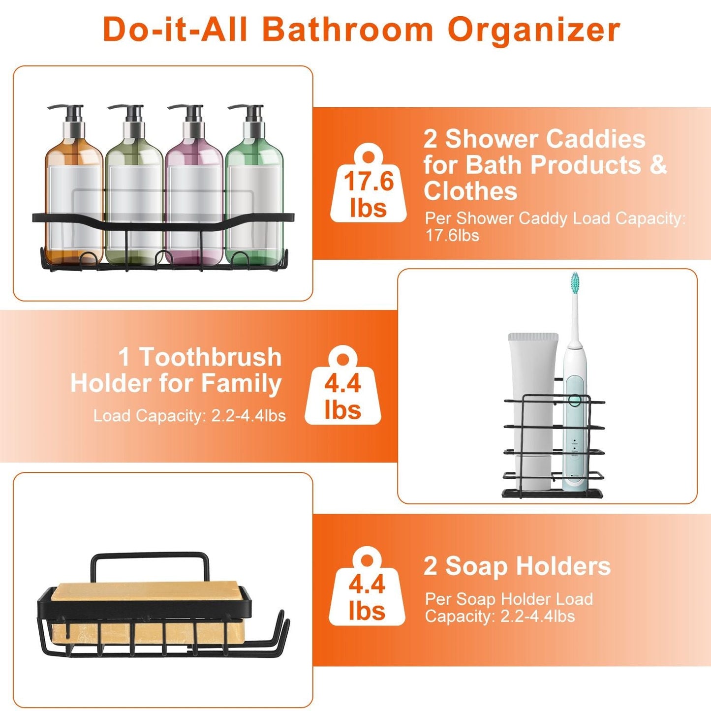 5 Pack Shower Caddy Shelves with 18 Inbuilt Hooks Rustproof Wall-Mounted Storage Shelves for Bathroom Dorm Kitchen Adhesive Bathroom Organizer for Shampoo Toothbrush Soap
