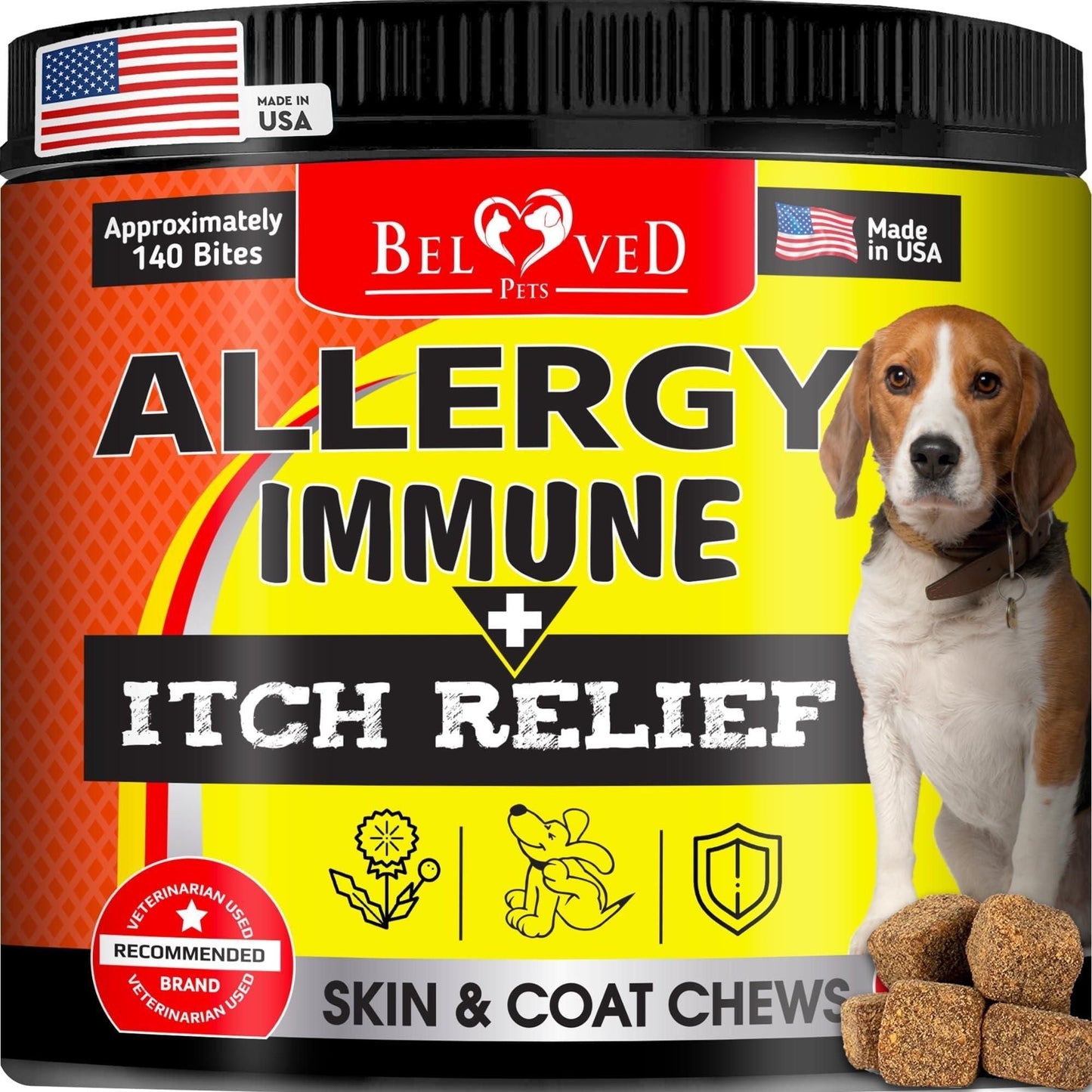 Dog Anti Itch Allergy Relief Chews Dry Itchy Skin Hot Spot Treatment with Probiotic Omega 3 Oil Immune Supplement Seasonal Allergies Medicine for Dogs Puppy 140 Bites