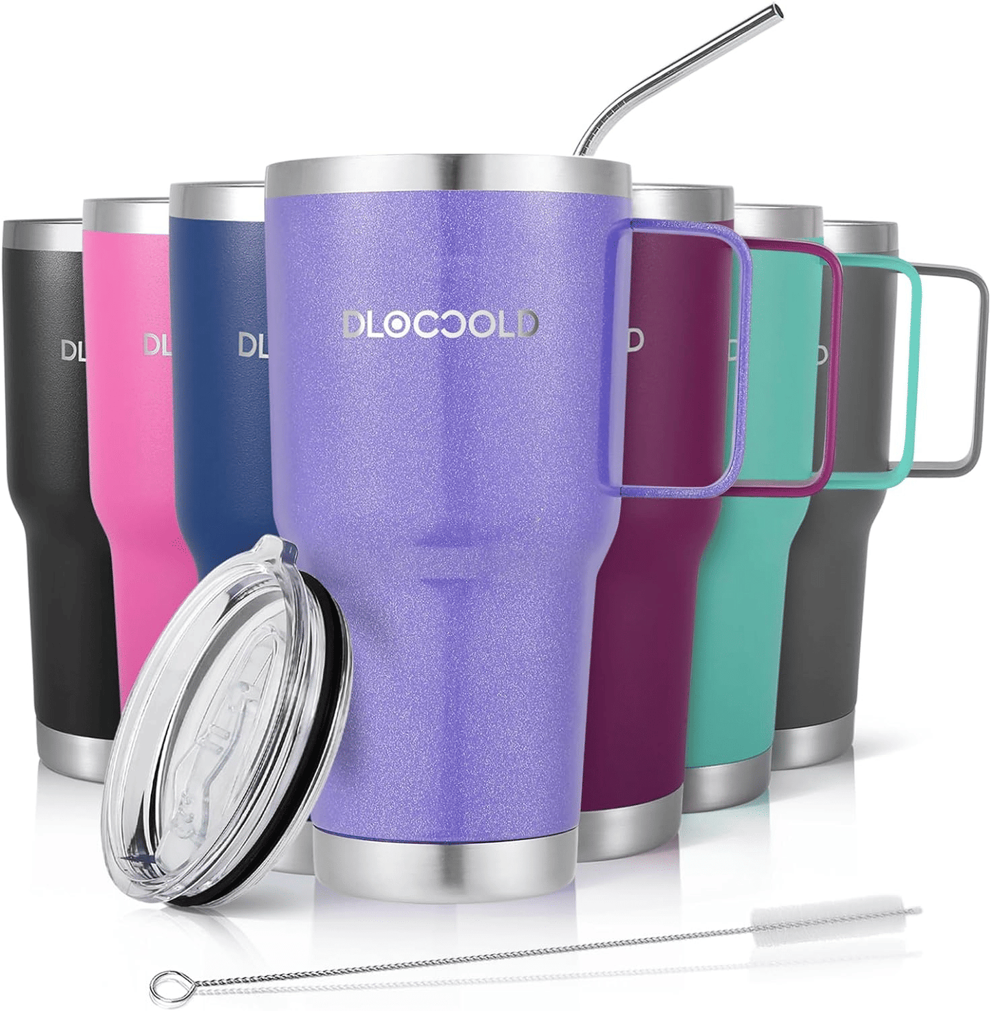 30 oz Tumbler with Handle, Stainless Steel Insulated Travel Coffee Mug with Lid and Straw, Thermal Coffee Cup for Hot&Cold Drinks, Spill Proof, Cup Holder Friendly, Dishwasher Safe, B PA F ree