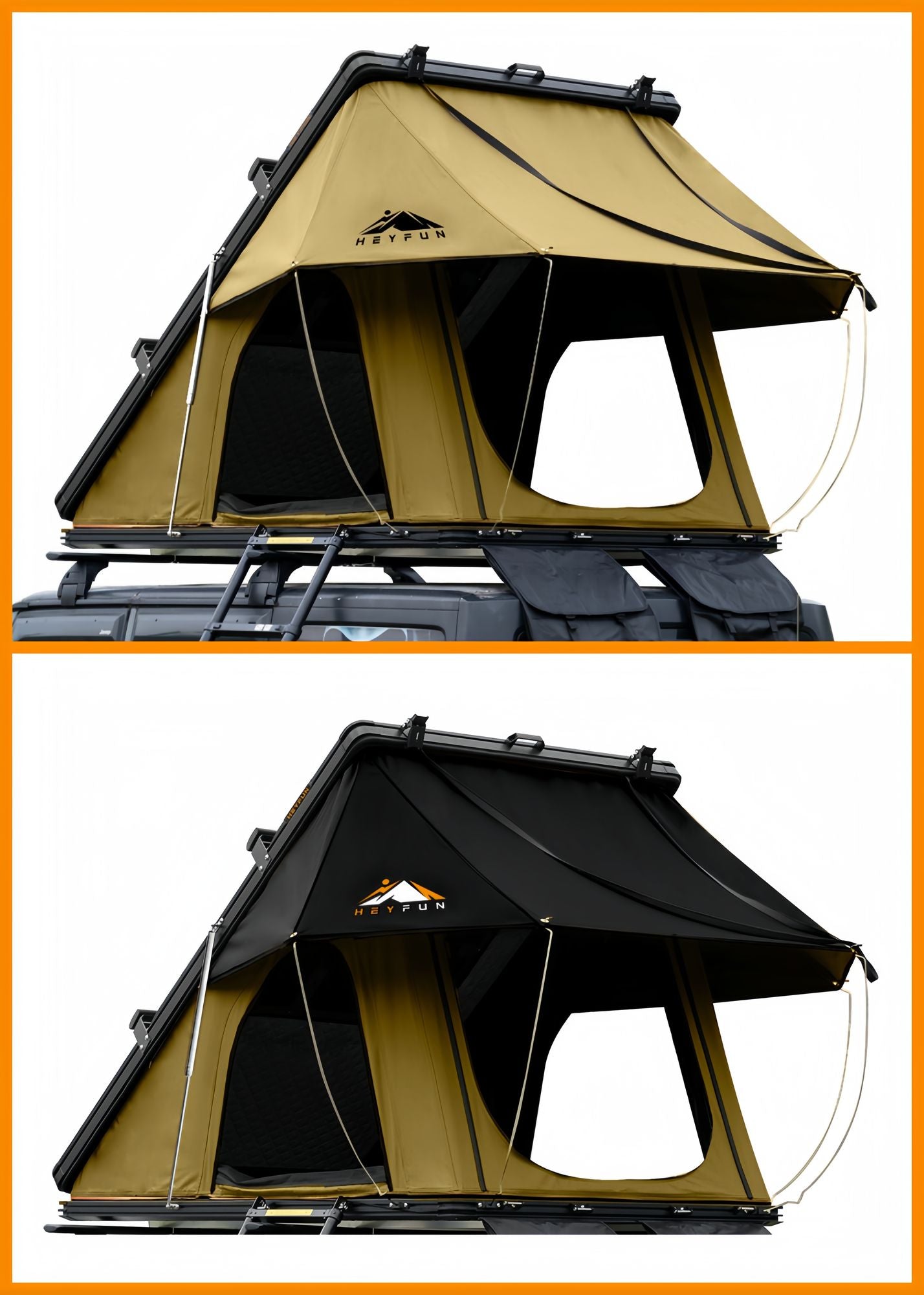 Roll over image to zoom in Adventurer Plus Rooftop Tent Hardshell with Side Awning, Air Conditioner Outlet with Bracket, &Replaceable Rain Flies, Truck Bed Tent for Camping, Pop Up Overland Roof Tents