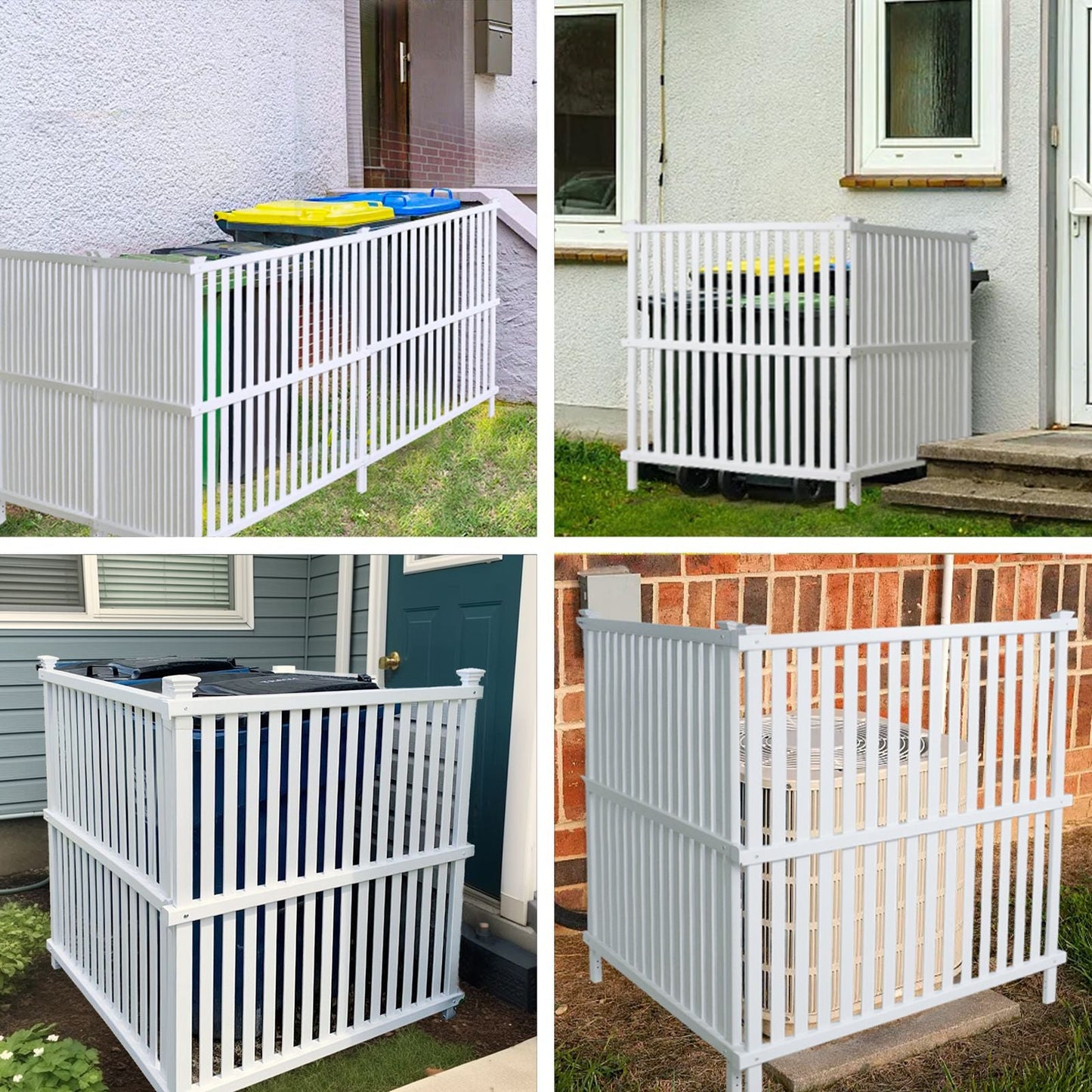Air Conditioner Fence, Trash Can Vinyl Privacy Fence White Panel for Outside, Outdoor Pool Equipment Enclosure with Metal Stakes, (2-Pack)
