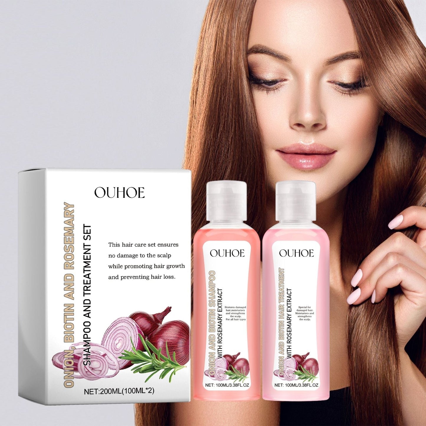 OUHOE Onion Biotin Rosemary Shampoo Set Nourish Roots Scalp Dense Shine Thick Hair