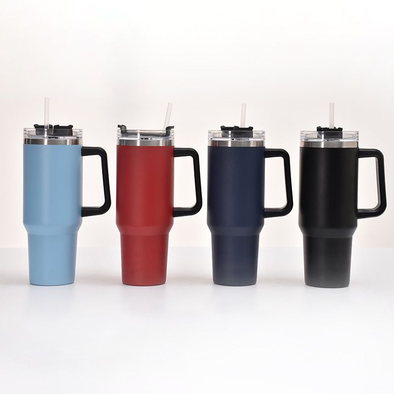 40oz Handle Car Cup with pipette stainless Steel insulated Cold beer cup portable ice cup with handle; Insulated Reusable Leakproof Stainless Steel Water Bottle Travel Mug Iced Coffee Cup