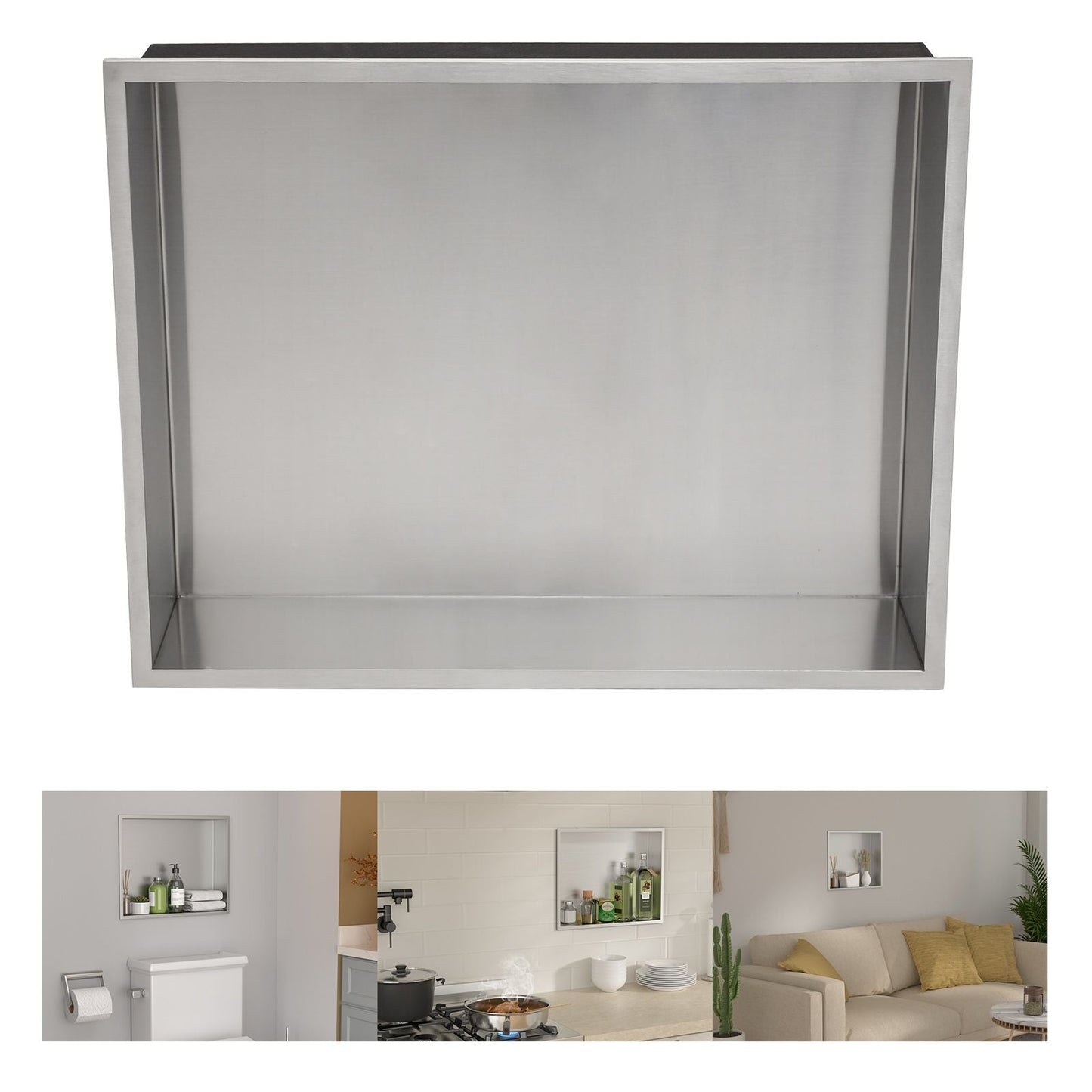 Brushed Stainless Steel Wall Shower  Niche , Double Recessed Shower Shelf for Bathroom
