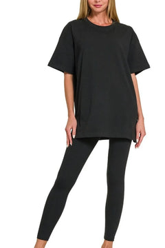 Cotton Round-Neck Top & Legging Set