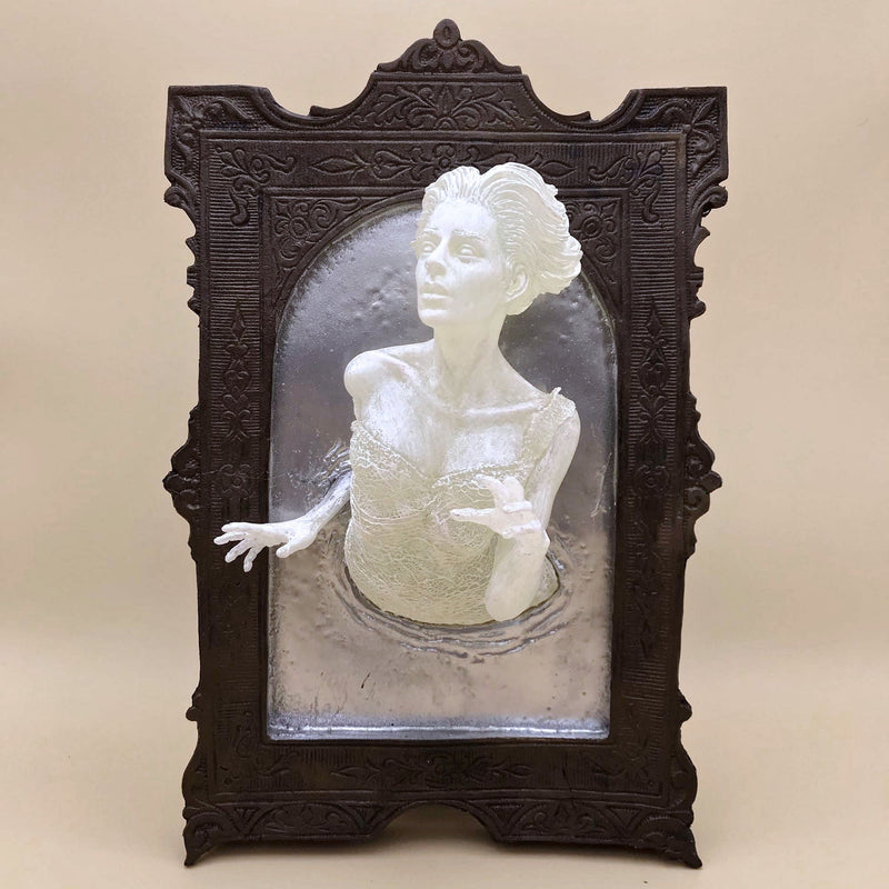 Ghost in the Mirror Wall Plaque,  Large Version, Resin |Victorian Gothic Haunted Wall Art |Gift for Halloween and Spooky Home Decor