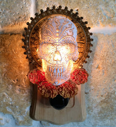Dia de los Muertos Nightlight, Hand Painted Resin Sculpture | Gothic Night Light |  Day of the Dead Lighting for Gothic Fantasy Home Decor