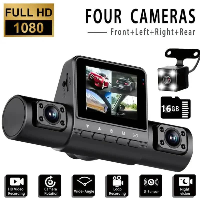 4-Channel Car DVR Dash Cam – 1080P Front, 720P Side & Rear, Night Vision