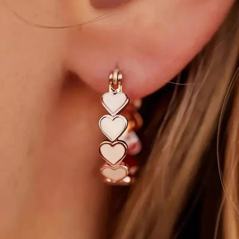 Elegant Boho-Chic Heart Hoop Earrings for Women - Nickel-Free Copper, Perfect for Daily Wear & Parties