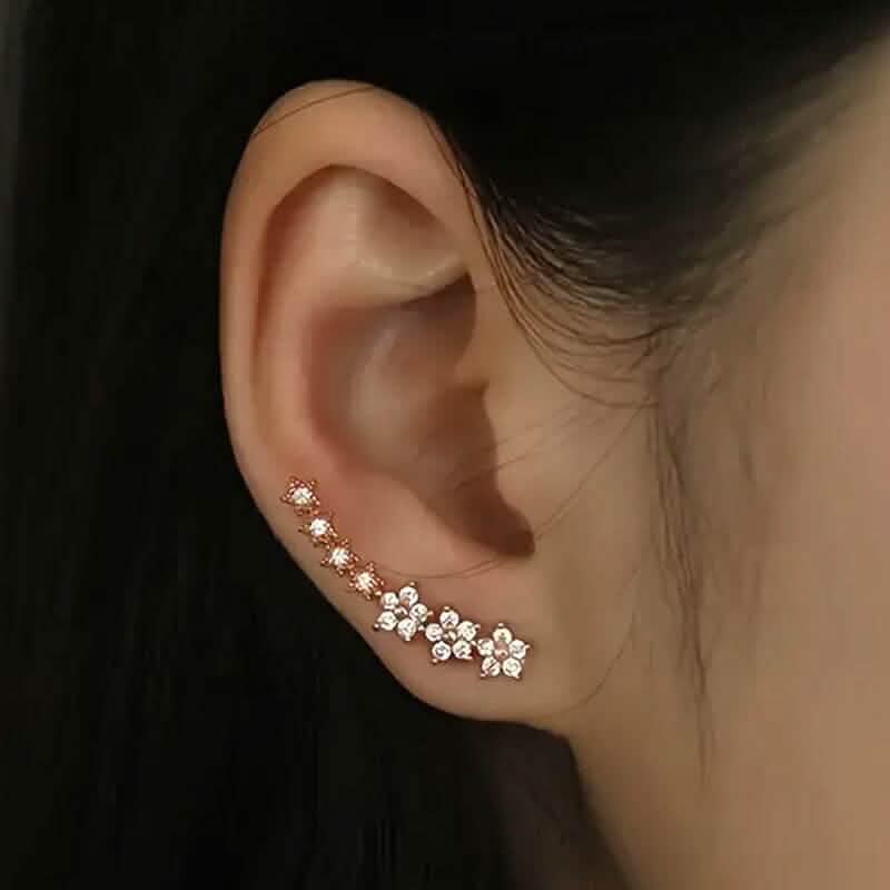 Elegant Star Flower Climber Rhinestone Earrings