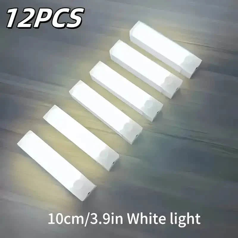 12-Pack: White LED Motion Sensor Cabinet Lights – Magnetic, USB Rechargeable, Detachable for Indoor Use