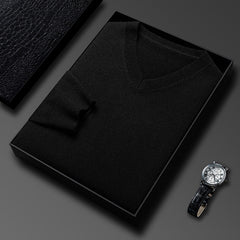 Mens Casual Slim-fit V-neck Solid-color Bottoming Top