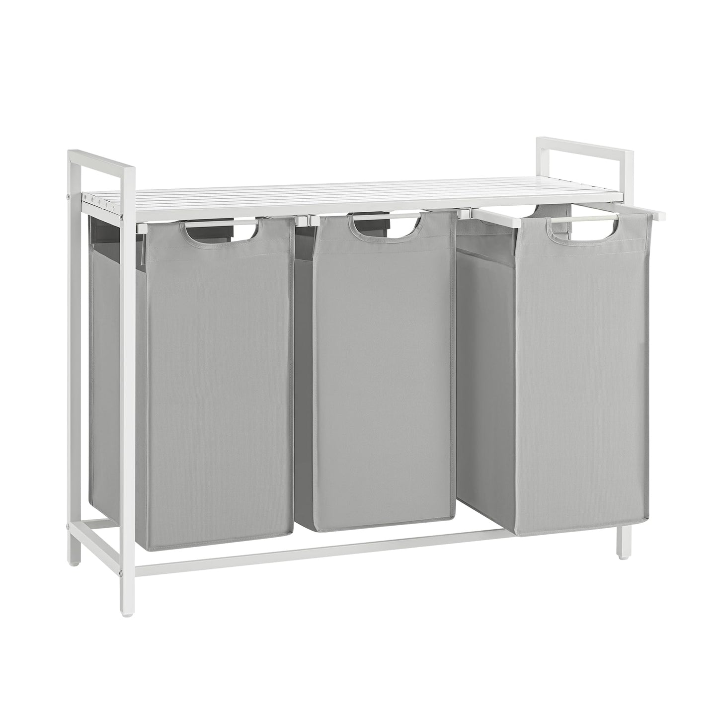 VASAGLE Laundry Hamper Laundry Basket Laundry Sorter with 3 Pull-Out and Removable Bags Shelf Metal Frame 3 x 10 Gallons (38 L) 36.4 x 13 x 28.4 Inches Dove Gray UBLH301W03