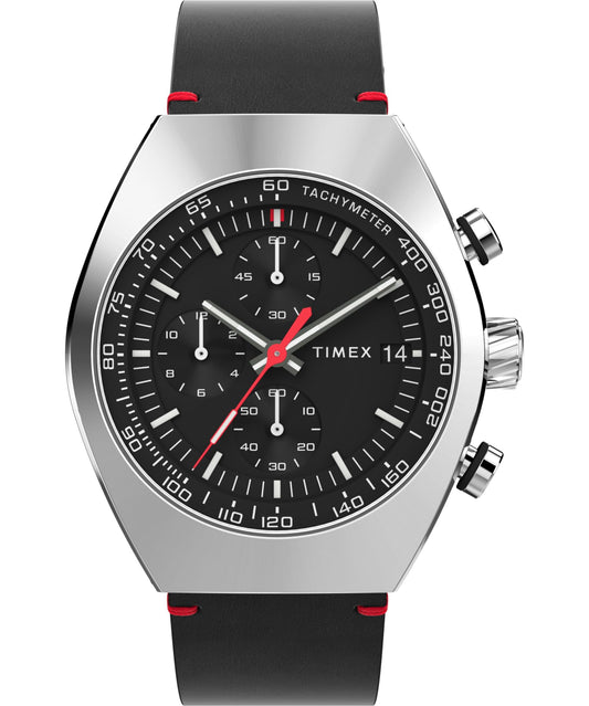 Timex Mens Legacy Tonneau 42mm Watch - Black Strap Black Dial Stainless Steel Case