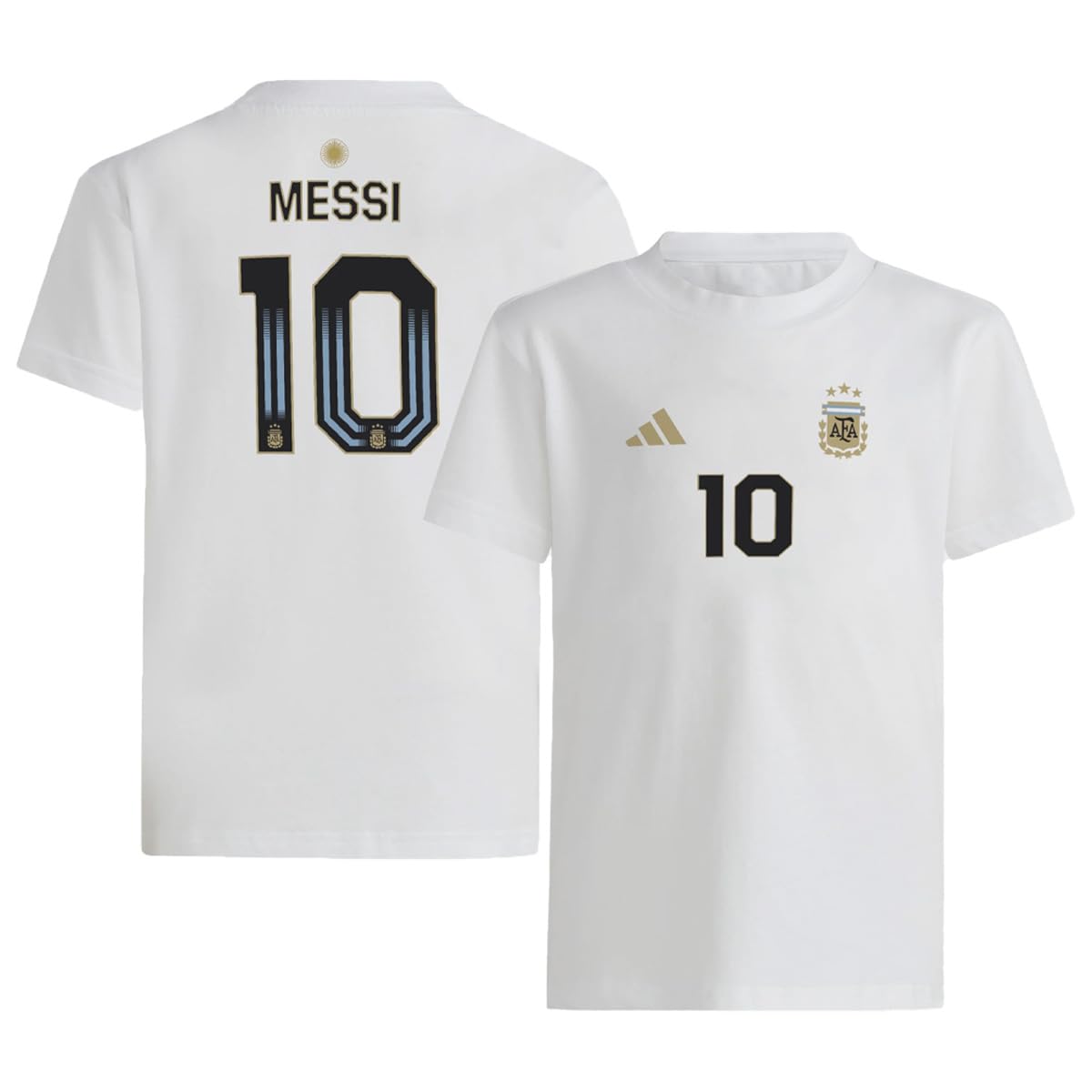 adidas Lionel Messi #10 Argentina National Team Mens Player Name & Number T-Shirt (White Small)