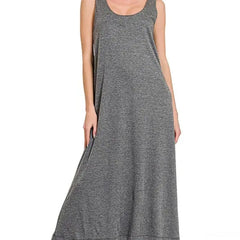 French Terry Twisted Strap Midi Dress in BLACK