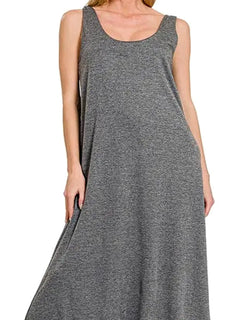 French Terry Twisted Strap Midi Dress in BLACK