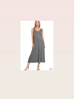 French Terry Twisted Strap Midi Dress in BLACK